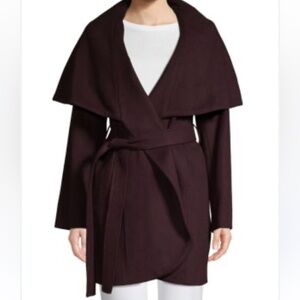 Tahari Marilyn Shawl Double Face Wool-Blend Wrap Coat In Merlot Eggplant